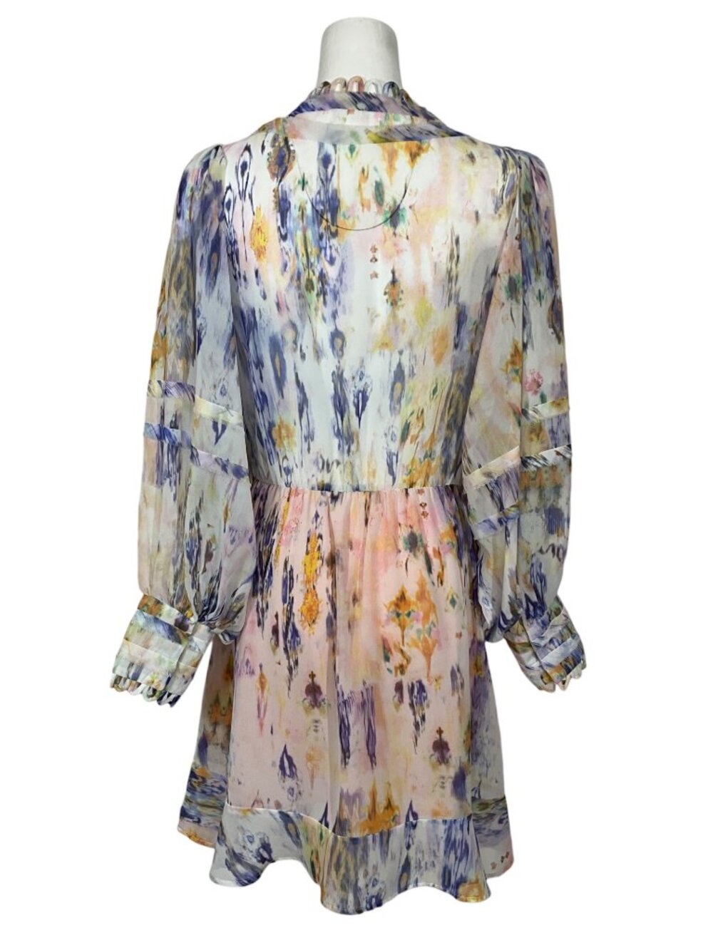 Avantlook Ruffle Chiffon Dress L Multicolor Long Sleeve Sheer - Picture 3 of 15